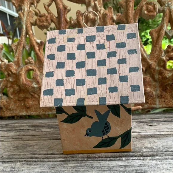 Rustic Tan Birdhouse with Green Foliage Accents - Picture 2 of 9